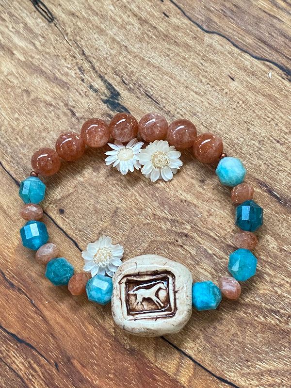 Wild Horse Blue Apatite Quartz & Sunstone bracelet